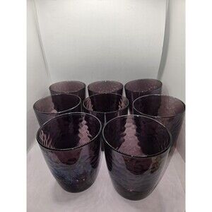 Studio Bormioli Rocco Palatina Purple Hammered Amethyst Glasses Set of 8 Vtg 4"